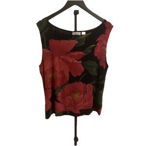Chicos Travelers Size 3 Womens XL Top Sleeveless Slinky Tank Floral
